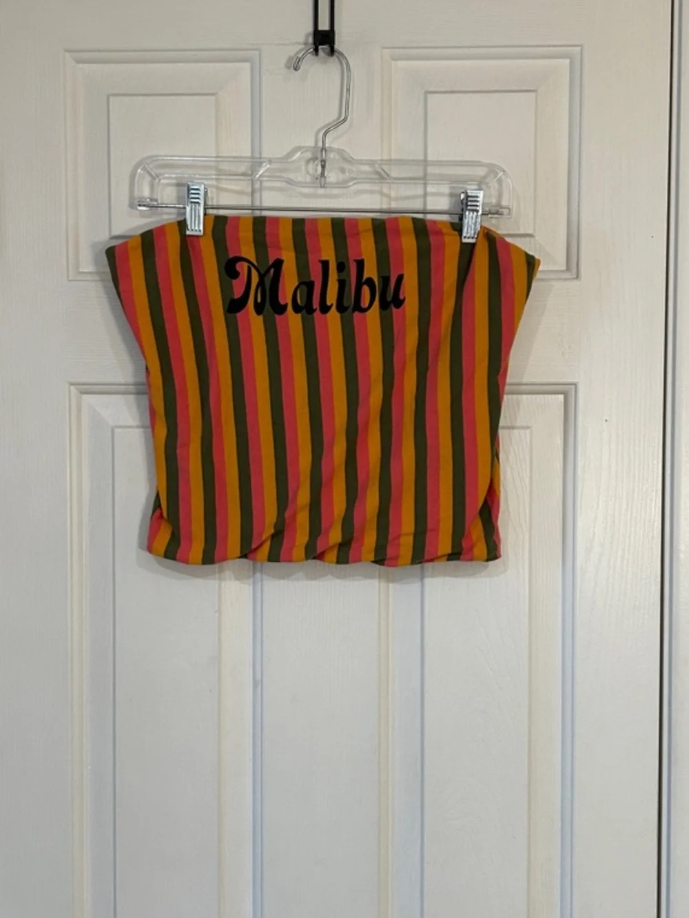 Mighty Fine Bold Stripe Cotton Tube Top in Pink, Yellow & Olive - Picture 3 of 6